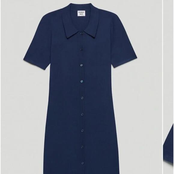 Aritzia Sunday Best Cece Knit Polo Mini Dress Size Small Navy Blue - Picture 1 of 7